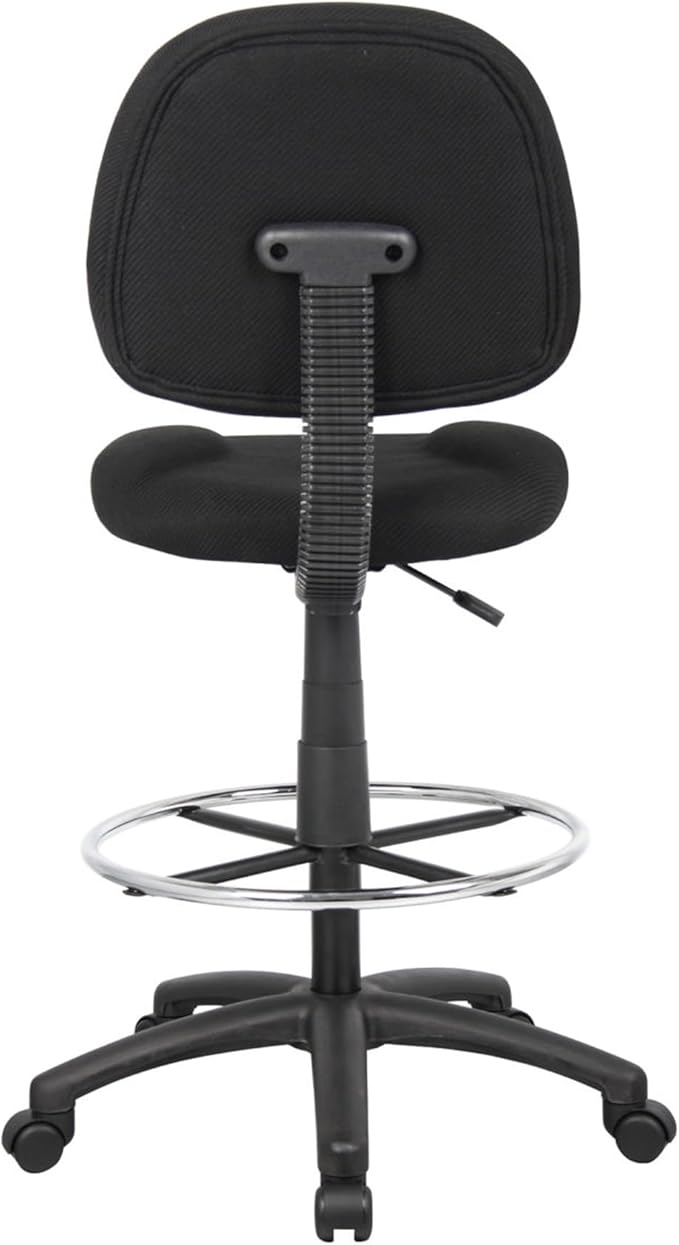 Benzara Jea Drafting Stool Chair, Black Tweed, Contoured Back and Footring