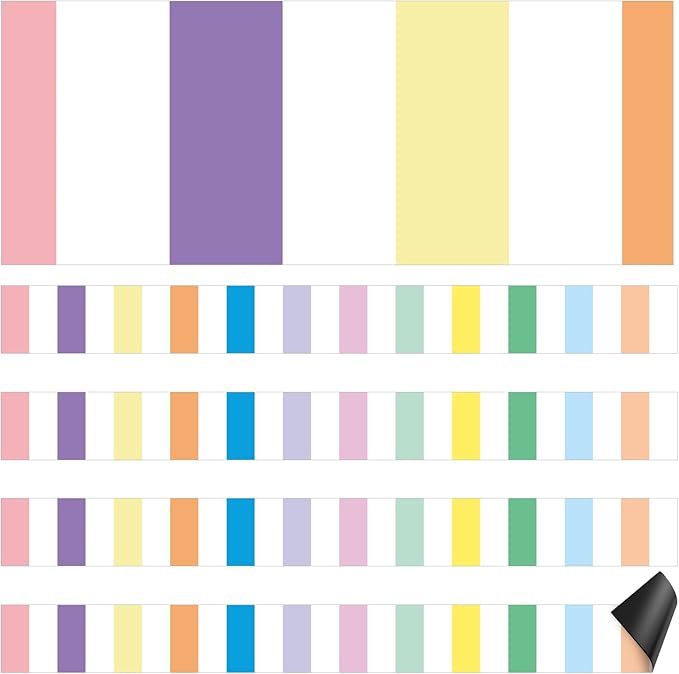 Ireer 24 Pieces Magnetic Strips Retro Magnetic Border for Classroom Whiteboard Bulletin Board Decorative Strips with Adhesive Borders for Bulletin Chalkboard(Pastel)