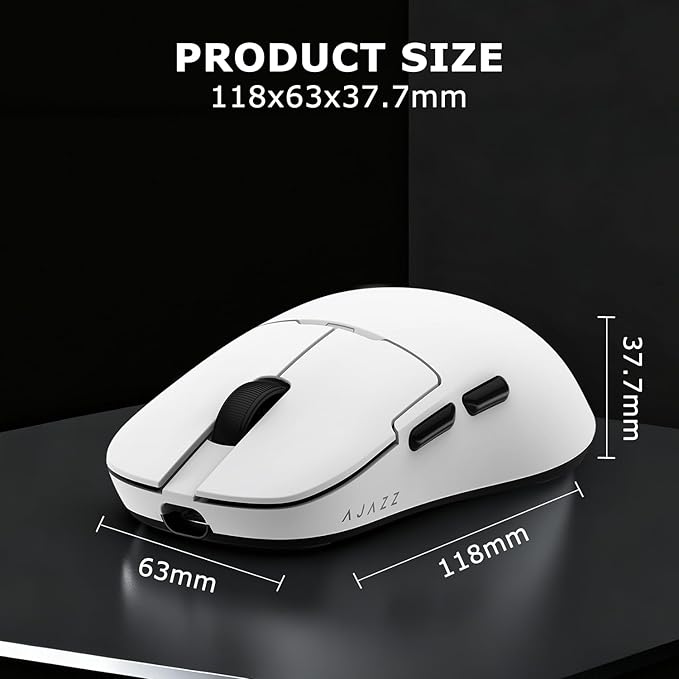 AJ159P MC Wireless Gaming Mouse, 12000 DPI, Tri-Mode 2.4G/Bluetooth/Wired, Magnetic RGB Charging Dock, 56g Ultra-Light, Programmable 6 Buttons - Perfect for Gaming, Work & Travel (White)