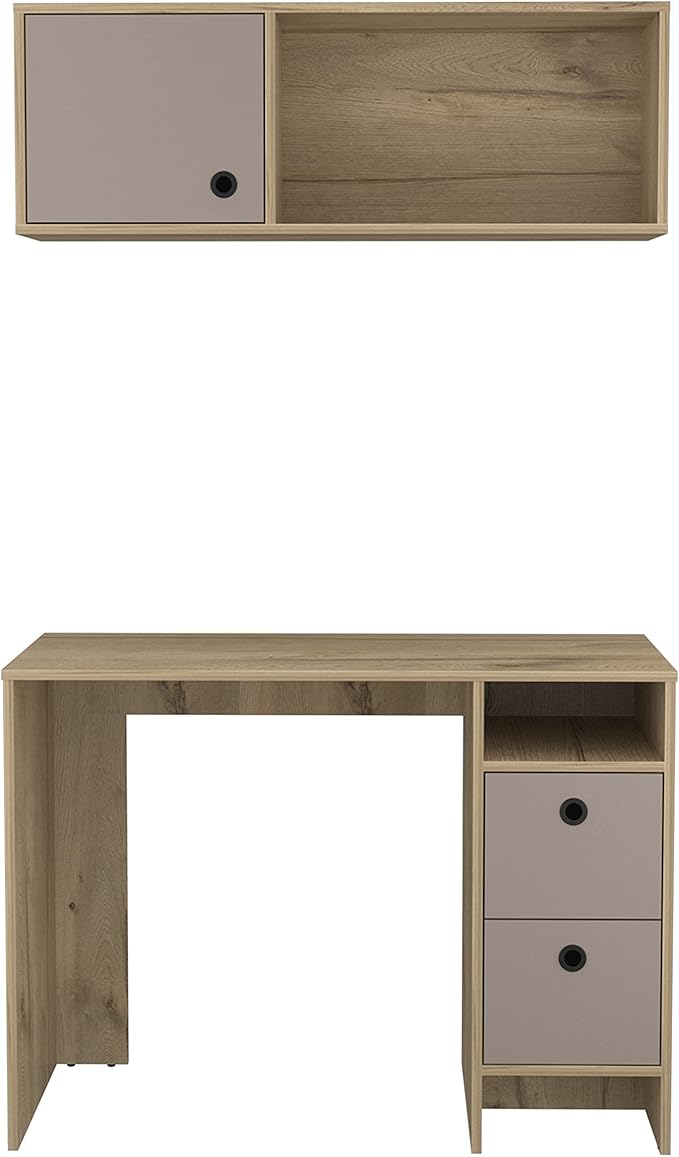 2-Piece Light Oak Office Desk Set with Wall Cabinet!