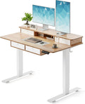 CubiCubi 48" x 24" Standing Desk with Drawers, Height Adjustable Electric Workstation, Computer Sit Stand Up Table with Large Storage Shelf 4 Drawers and 2 Hooks, Light Rustic Brown