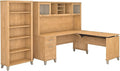 Bush Furniture Somerset 72W 3 Position Sit to Stand L Shaped Desk with Hutch and Bookcase in Maple Cross