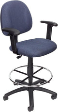 BOWERY HILL Contemporary Rolling Fabric Drafting Stool, Adjustable Height with Arms, Blue Finish, Contoured Back and Seat, Chrome Footring, Dual-Wheel Casters, Home or Office Use, 25" W x 25" D x