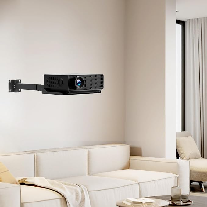 Projector Ceiling Mount with Tray, Adjustable Height Universal Bracket with Concealed Cable Management, No Hole Installation, Holds up to 22 lbs – Ideal for Home Theater & Office (Black)