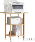YUFAM 3 Tier Home Printer Stand with Storage, Wooden Mobile Printer Table Shelf, Rolling Printer Cart Shelf with Lockable Wheels fit Fax Machine, Scanner, Natural
