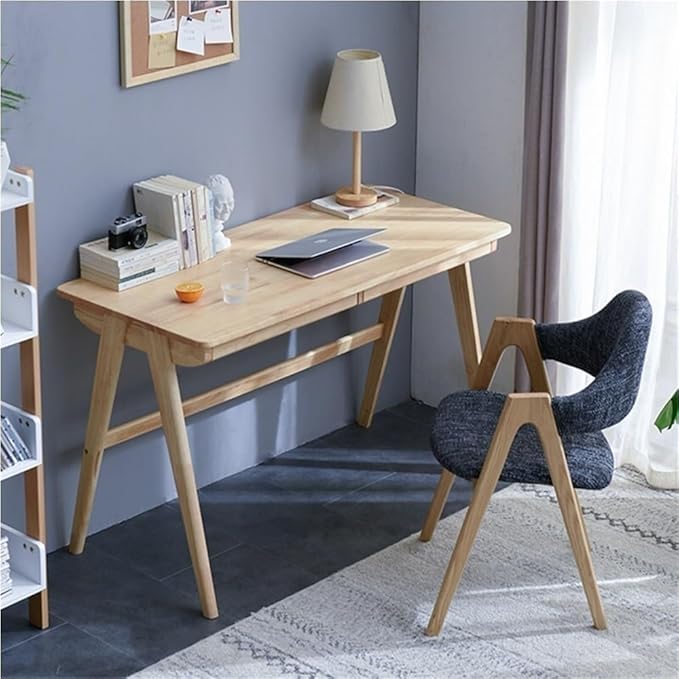 Corner Desk and Chair Set, Wooden Home Office Desk with A-Frame Legs, Compact Writing Desk for Bedroom, Workspace, Study Room(Khaki)