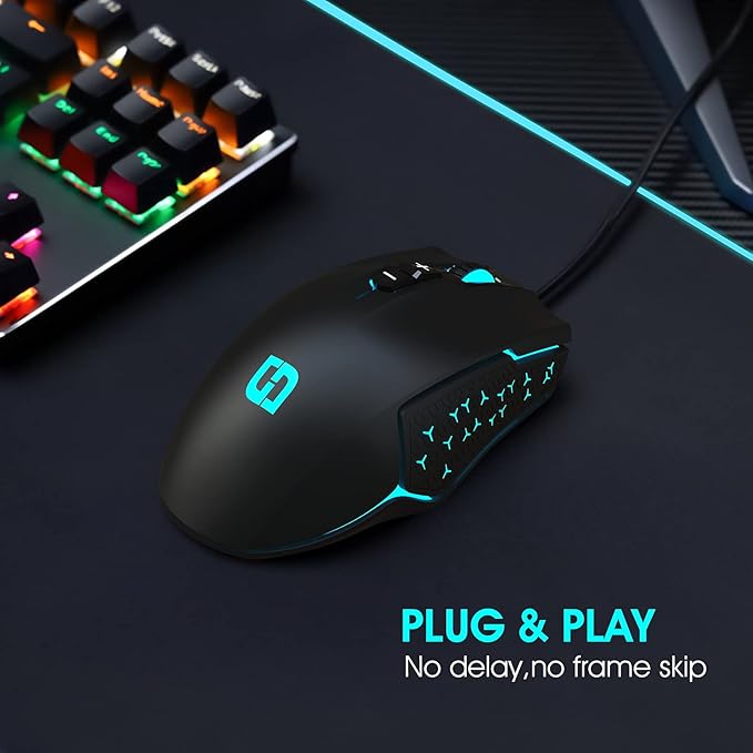 LeadsaiL Gaming Mouse Wired RGB PC Gaming Mice, 7200 DPI, 8 Programmable Buttons, 6 Color Backlight, Ergonomic Optical Computer Mouse for Desktop PC Laptop Gamer & Work