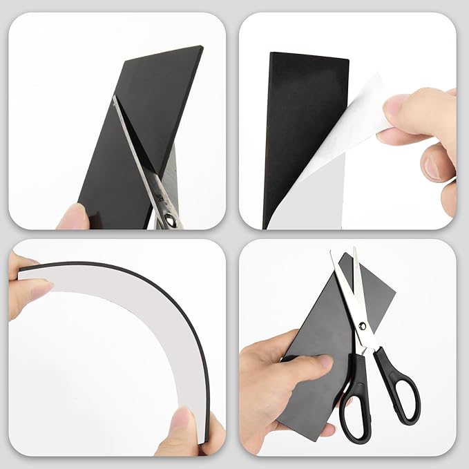 Magnetic Strips with 3M Adhesive Backing, Strong Magnetic Tape Flat Rubber Magnet Strip, Sticky Magnet Strips for Most Surfaces, Refrigerator Whiteboard Dry Erase Board (4 pcs, 150 x 60 x 2 mm)
