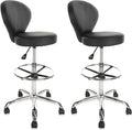 KLASIKA Black PVC Faux Leather Drafting Chair Set of 2 Rolling Swivel Salon Stool with Back Support Foot Rest Adjustable Hydraulic Seat Height for Massage Facial Spa Medical Drafting Tattoo Beauty
