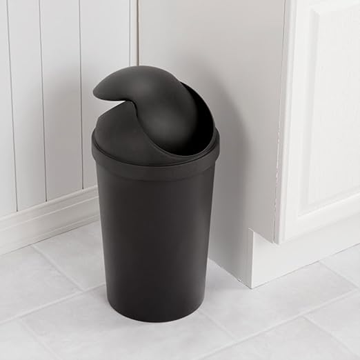 Sterilite 6 Pack SwingTop Wastebasket, Round Trash Can w/Swing Top Lid 3 Gallon, Black