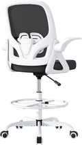 ORRSAKER Drafting Chair Tall Office Chair for Standing Desk, Breathable Mesh Ergonomic Computer Desk Chair with Flip-Up Armrests, Adjustable Lumbar Support and Footrest Ring,300 LBS，White