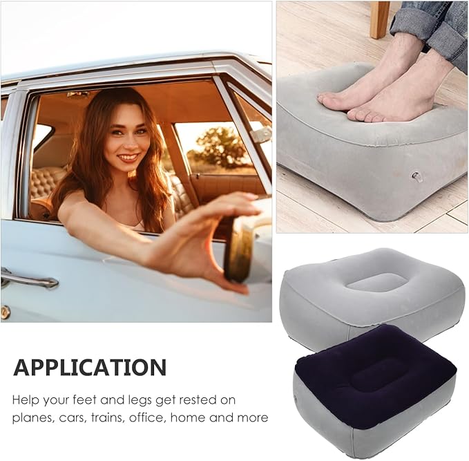 2PCS Inflatable Foot Rest Pillows Inflatable Travel Foot Rest Cushions Pads Grey Under Desk Cushions for Airplanes Cars Buses Trains Office 37x28cm (Grey Blue+ Grey)
