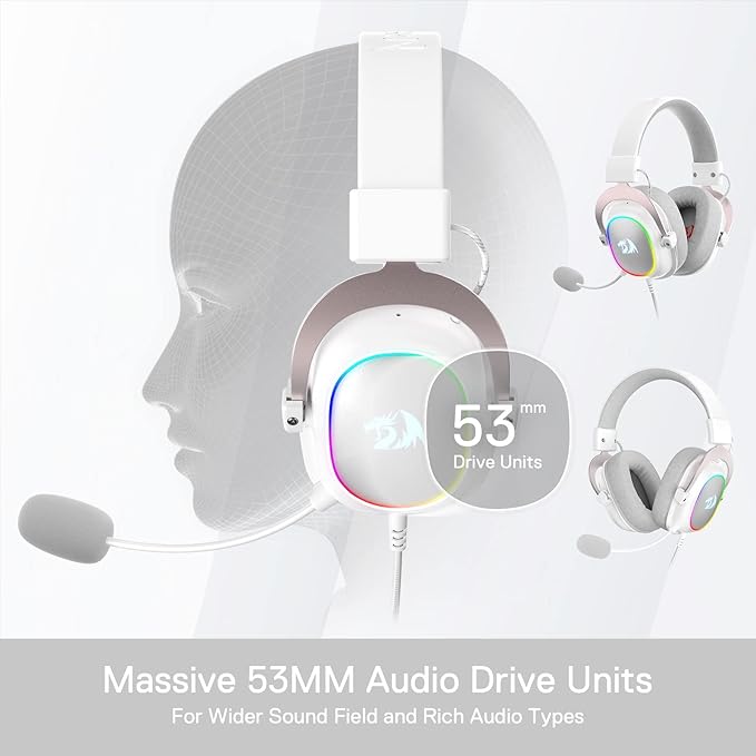 Redragon H510 Zeus-X RGB White Wired Gaming Headset - 7.1 Surround Sound - 53MM Audio Drivers in Memory Foam Ear Pads w/Reliable Fabric Cover- Multi Platforms Headphone - USB Powered for PC/PS4/NS