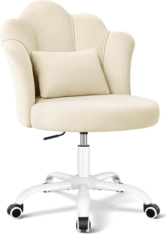 BestGlory Petal Vanity Chair with Wheels, 3.15" Extra Thick Comfy Makeup Chair, Adjustable Modern Swivel Armless Desk Chair for Girls Women, Aesthetic Small Office Chair for Bedroom Dorm
