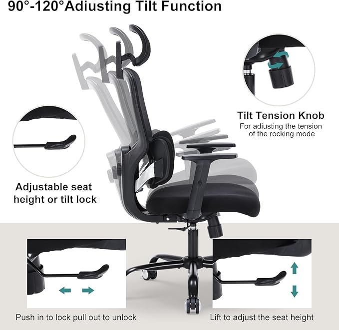 Ergonomic High-Back Mesh Office Chair with Lumbar Support & Headrest