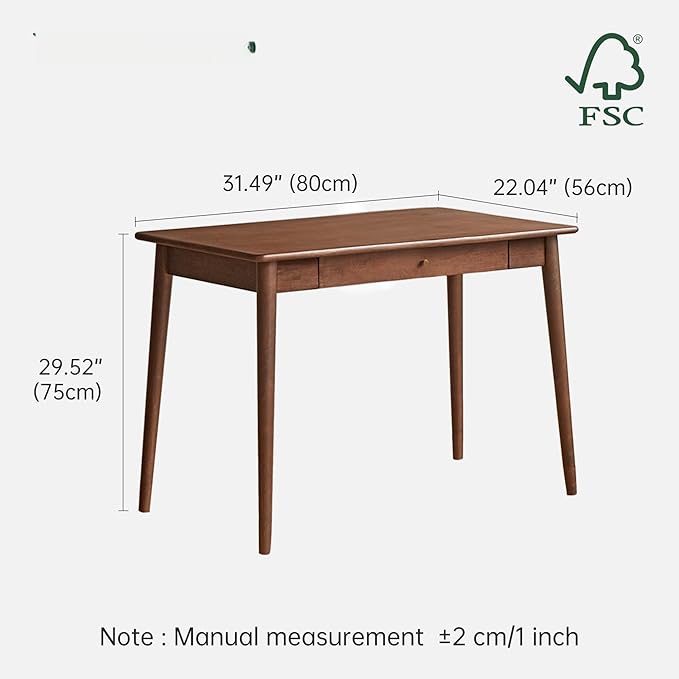 Computer Desk, Solid Wood Desk, Mid Century Modern Home Office, Writing Desk with Drawers for Study Bedroom Living Room 31.49" W