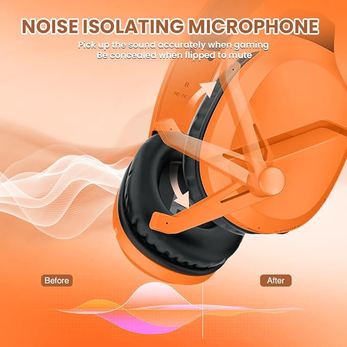 WolfLawS Wireless Gaming Headset with Noise Canceling Microphone for PS5, PC, PS4, 2.4G/Bluetooth Gaming Headphones with USB and Type-c Connector, Wired Mode for Controller - Orange