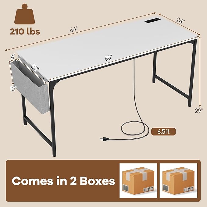 Tangkula 60" Conference Desk Set of 2, Modern Boardroom Desk with Storage Bag, Headphone Hook, Sturdy Metal Frame, Rectangular Seminar Table with Charging Station