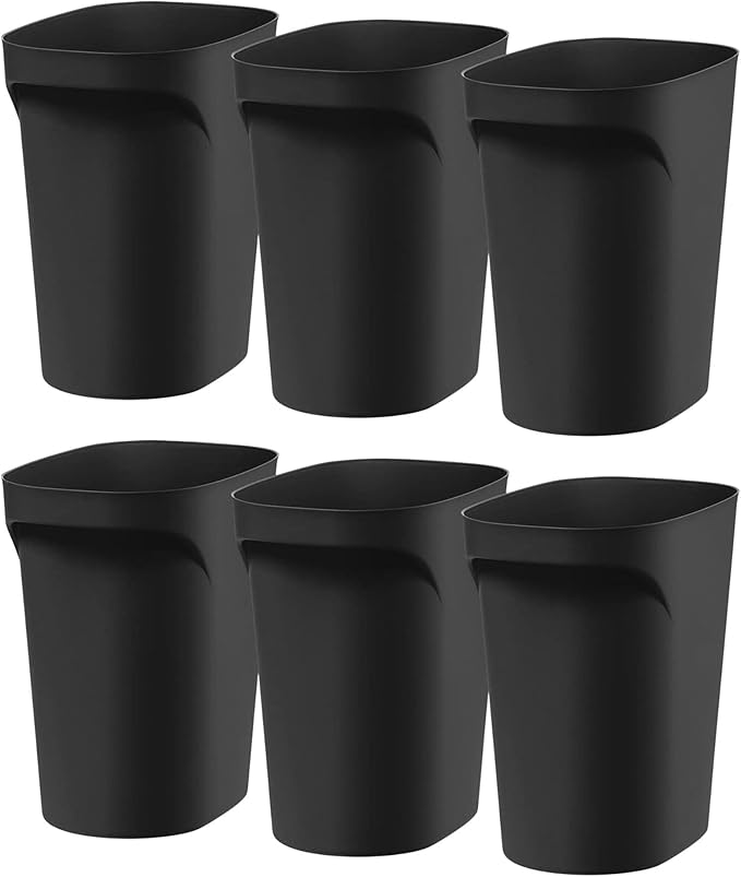 IRIS USA Small Trash Can Wastebasket with Handle, 6 Gallon / 24 Quart, 6-Pack, for Bathroom, Office, Bedroom, Under Sink, Kitchen, Garbage - Black