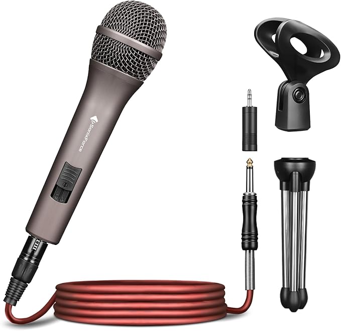 Professional Dynamic Microphone for Singing Karaoke Microphone with 16ft XLR to 1/4'' Audio Cable, Vocal Handheld Mic for Podcast Mixer Amplifier PA System