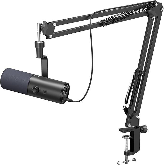 TONOR Dynamic Podcast Microphone for Studio, Cardioid XLR/USB Mic, AI Noise Cancellation, Tap Mute, 3.5mm Headphone Jack for Monitoring, Volume Control, Microfono with Boom Arm, Black, TD510 AIR H+