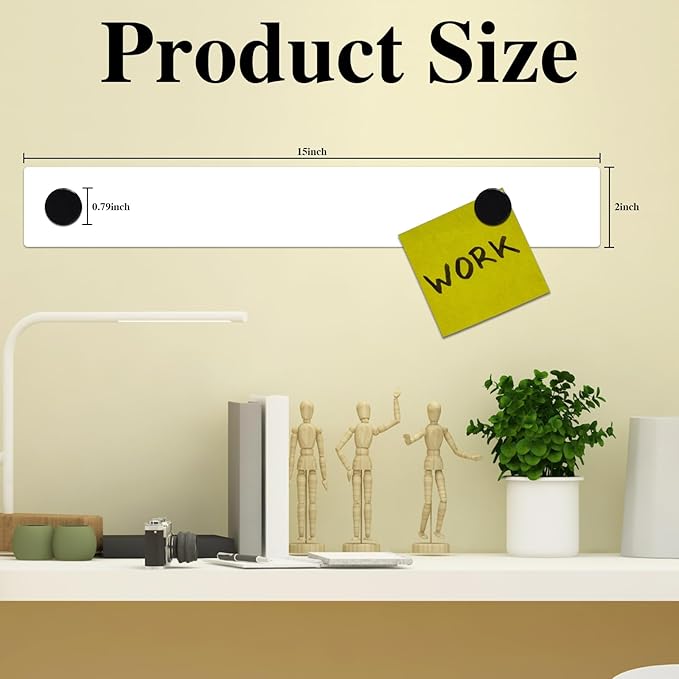 Lockways Magnetic Whiteboard Strip Set, 4 Pieces 2 x 15 Inch Bulletin Board bar, White Color,Adhesive Backing Memo Board for Office, Magnetic Calendar, Photos, Name Cards & Papers