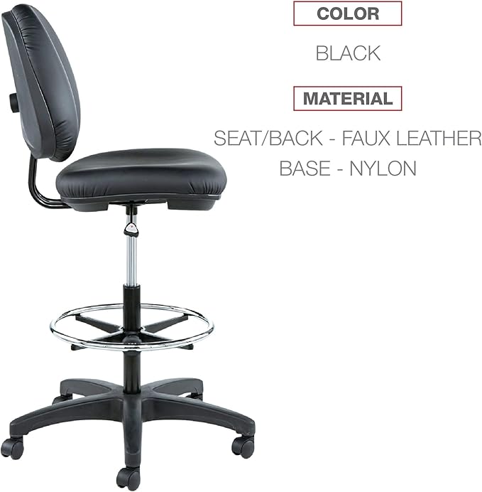 Alera Interval Series Swivel Task Stool, PVC-Free Faux Leather, Black