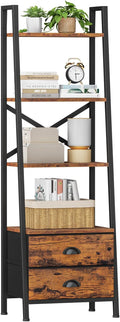 Furologee 4-Tier Ladder Shelf,Small Bookshelf with 2 Drawers,Vertical Bookcase Storage Rack Organizer,Rustic Bookshelves for Living Room,Bedroom,Bathroom,Home Office,Kitchen,Rustic Brown