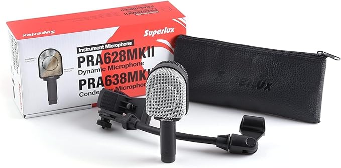 Superlux PRA628MKII Professional Dynamic Instrument Microphone, Wired Super-Cardioid Mic for Guitar/Bass Amps & Live Sound. Recording for Studio and Live Performance, Road-Ready with Clamp & Bag