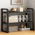Office Desk Shelf Organizer, Wood Desktop Bookshelf Supplies Storage Rack, Shelf for Top of Desk and Dresser and Cubicle Decor Aesthetic Bookshelf (Black Black, Two Tier 19.69 Lx7.87 Wx15.16 H)
