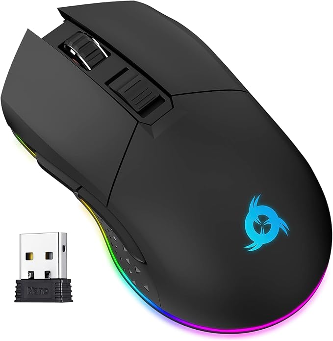 KLIM Blaze Rechargeable Wireless Gaming Mouse RGB Precision Sensor and Long-Lasting Battery - 7 Customizable Buttons - Up to 6000 DPI - Wired & Wireless Mouse for PC Mac & PS4 PS5 - Black