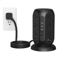 TESSAN Tower Power Strip with Individual Switches, Surge Protector with 12 Outlets, 5 USB Ports(2 USB C), Flat Extension Cord 10 Ft, 1250W, Charging Station for Multiple Devices, Office, Dorm, Black