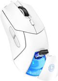 FMOUSE White Wireless Gaming Mouse, Tri Mode (2.4G/Bluetooth/Wired), PAW3311 Sensor, 12,000 DPI, 1,000Hz, 6 Programmable Buttons, USB C Rechargeable, Ergonomic Gamers Optical Mice for PC/Laptop/Mac