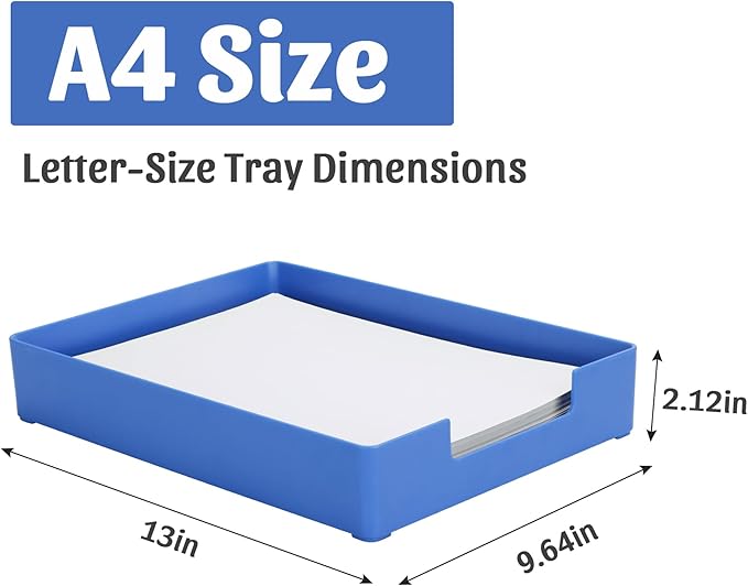 Letter-Size Tray Desk Letter Tray Paper Tray, Sturdy Heavy-Duty Plastic Printer Paper Tray, Single-Tier Stackable File Storage Organizer for Office Home (Blue)
