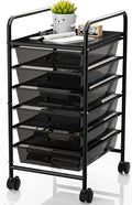 Rolling Cart with Drawers, 6-Tier Rolling Storage Cart with Drawers, Rolling Utility Cart with 6 Drawers with 2 Lockable Caster Wheels for Office Bathroom Kitchen, Transparent Black