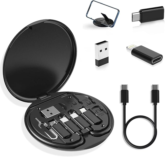 Multi Charging Adapter Cable Kit, Sim Card Conversion Set, USB C to Micro Adapter and Phone Holder for Traveling