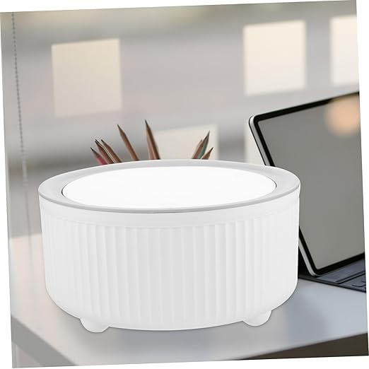 Vaguelly Mini Desktop Trash Can Round Waste Basket for Bedroom and Office Slim Plastic Garbage Bin Press Top Lid Compact Wastebasket for Counters and Nightstands