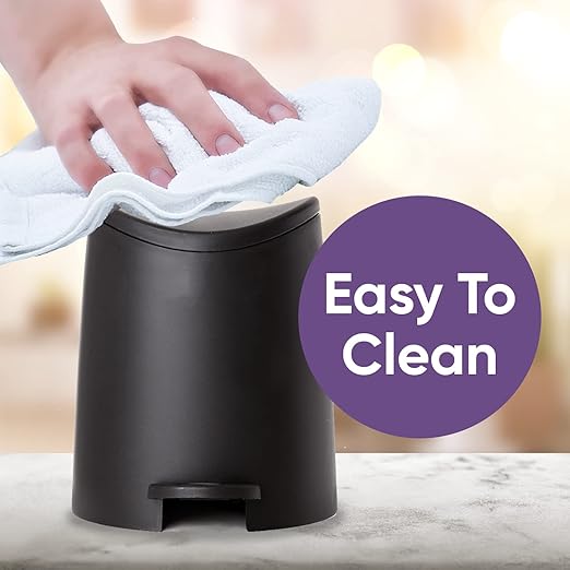 Small Plastic Bathroom Trash Can with Lid 3 Liter Modern Curved Step On Trash Can with Foot Pedal, Mini Kitchen Waste Bin, Durable and Soft Close for Bedroom, Office, Under Desk (Black-2 Pack)