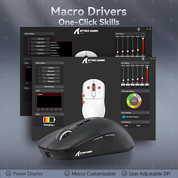 ATTACK SHARK X6 Lightweight Wireless Gaming Mouse with RGB Backlight Charging Base,Tri-Mode Wired/2.4GHz/BT5.2,26K DPI, PAW3395 Optical Sensor,HUANO Switch,5programmable Buttons,PC/Mac(Black)