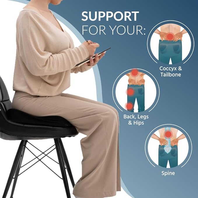 Memory Foam Seat for Cushion Chair and Armchairs, Posture Support, Breathable and Soft, Car Seat, Comfort, Lumbar Support, Back Pain Relief, Orthopedic,Tailbone Pain, Black, 17x14x4 inch
