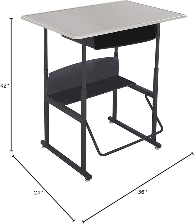 Safco Products AlphaBetter Adjustable-Height Desk, 36" W x 24" D Standard Desktop, Book Box, Swinging Footrest Bar