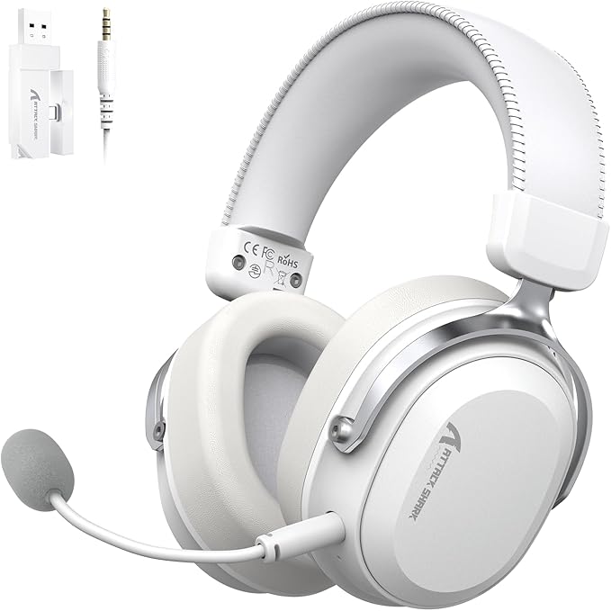 ATTACK SHARK L30Pro Wireless Gaming Headset with 2.4Ghz/BT/Wired, Long Battery Life with Detachable Microphone 7.1 Surround Sound Ultra-Low Latency for PC/PS5/Xbox/Switch/Mobile Silver