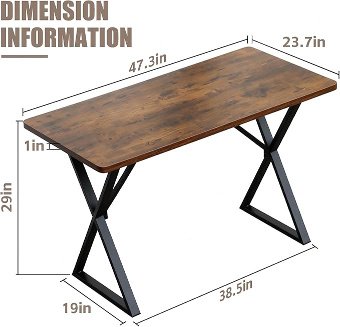 SMILHELTD Heavy Duty Office Desk Industrial Grade Computer Desk with 1" Thick Desktop & 1 mm Reinforced Metal Frame Sturdy Workstation for Home Office Gaming Dorm 47.2" W x 23.7" D x 29" H