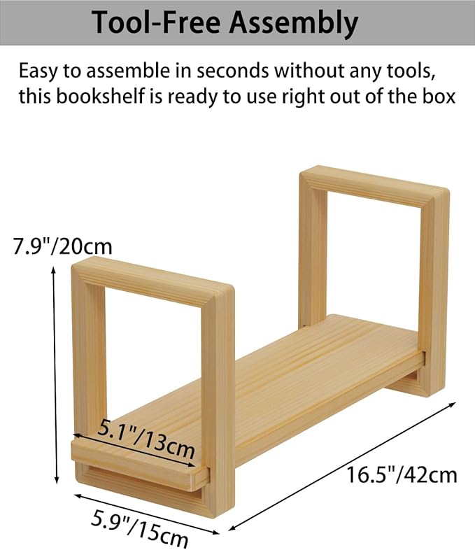 100% Solid Wood Adjustable Desktop Bookshelf, Retro Tabletop Bookshelf, Desk Shelf Living Room, Home, Office, Perfect for Magazine, Books, Cookbooks, No Tools Required to Assemble (Yellow)