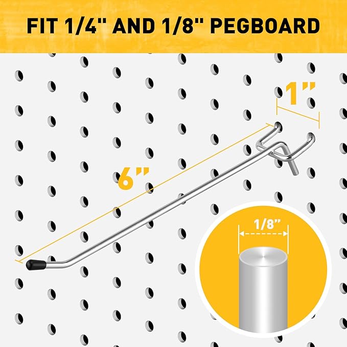 ELEAD 105-Piece 6 Inch Pegboard Hooks, Heavy Duty Peg Board Organizer Accessories, Peg Board Tool Hangers Fit for 1/4" and 1/8" Pegboard Hanging Tools Garage, Workshop, and Craft Storage