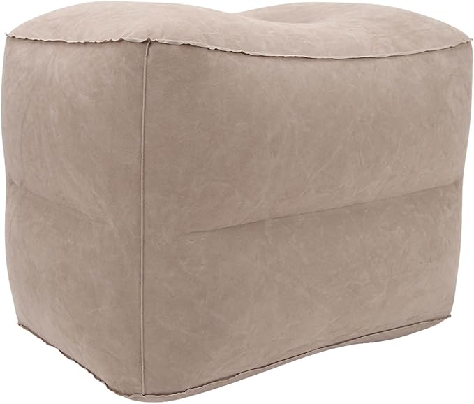 Foot Rest Pillow Inflatable Two Layer Single Air Valve PVC Flocking Portable Reducing Fatigue Airplane Foot Pillow for Office Home Travel (Grey)