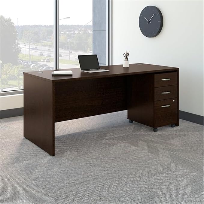 Bush Business Furniture Series C 72W x 30D Office Desk with Mobile File Cabinet in Mocha Cherry, Large Workstation with Rolling Storage Drawers for Workspace