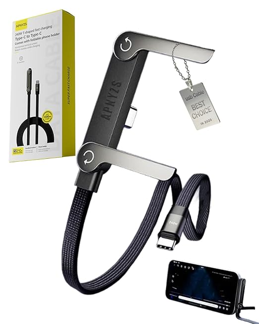 240w Stand Data Cable Invisible Holder Flat Charger 2 in 1 USB-C Charge Case Charging Sideways Standing Mount Side Horizontal Foldable Fast 90 Degree Multiple Braided Cables(240w/C-C)