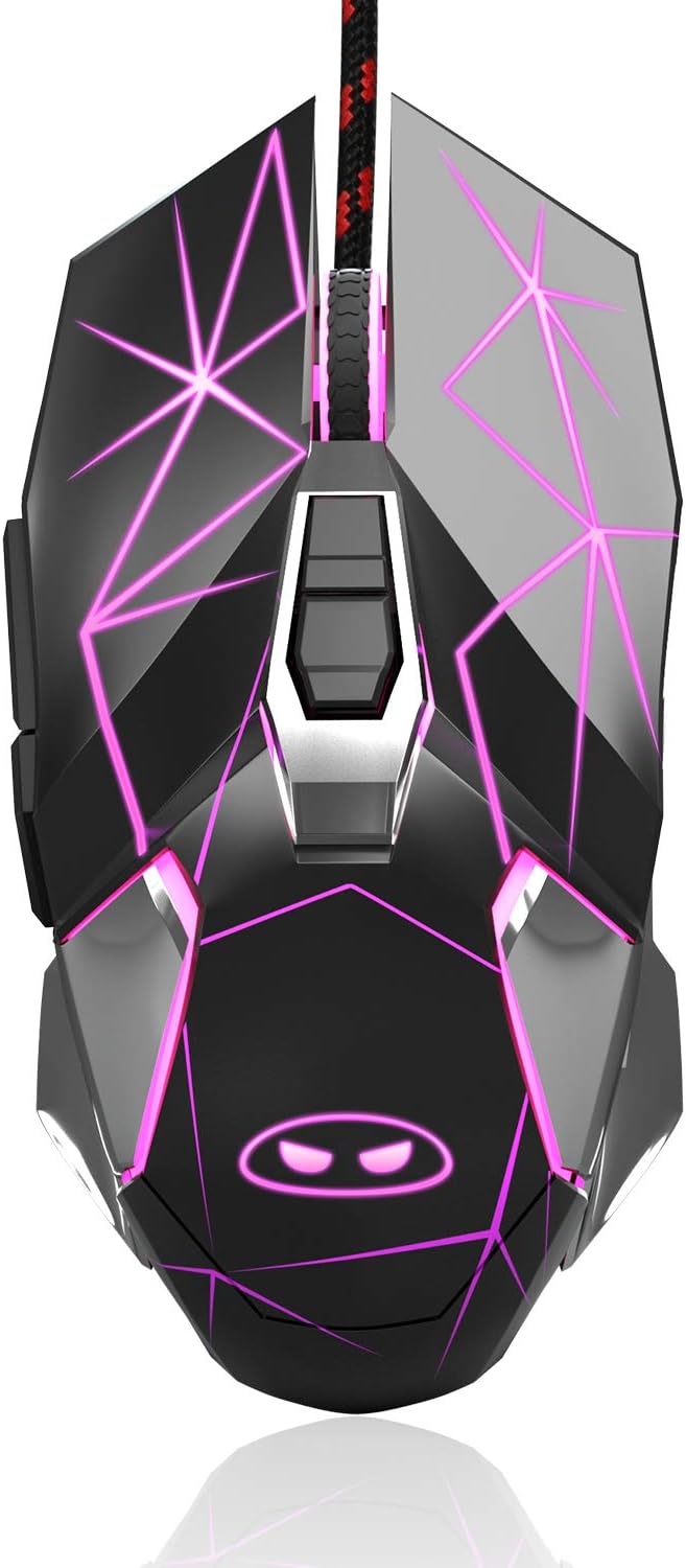 MageGee G10 Gaming Mouse Wired, 7 Colors Breathing LED Backlit Gaming Mouse, 6 Adjustable Speeds, Ergonomic Optical Computer Mouse with 7 Buttons for Windows PC Gamers