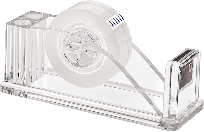 Transparent Acrylic Tape Dispenser, Non-Skid Tape Cutter Holder, Clear Tape Dispensers Bulk for Desk, Office, Home, School